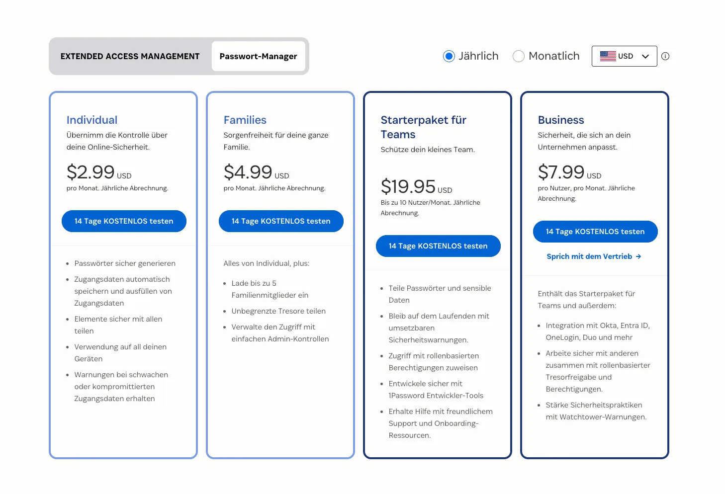  1Password pricing overview (excerpt from  1password.com ) 