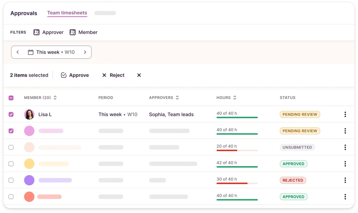 Working with a team? This is how you manage submissions, statuses, and approvals from one central view. (Provided by Toggl Track) 