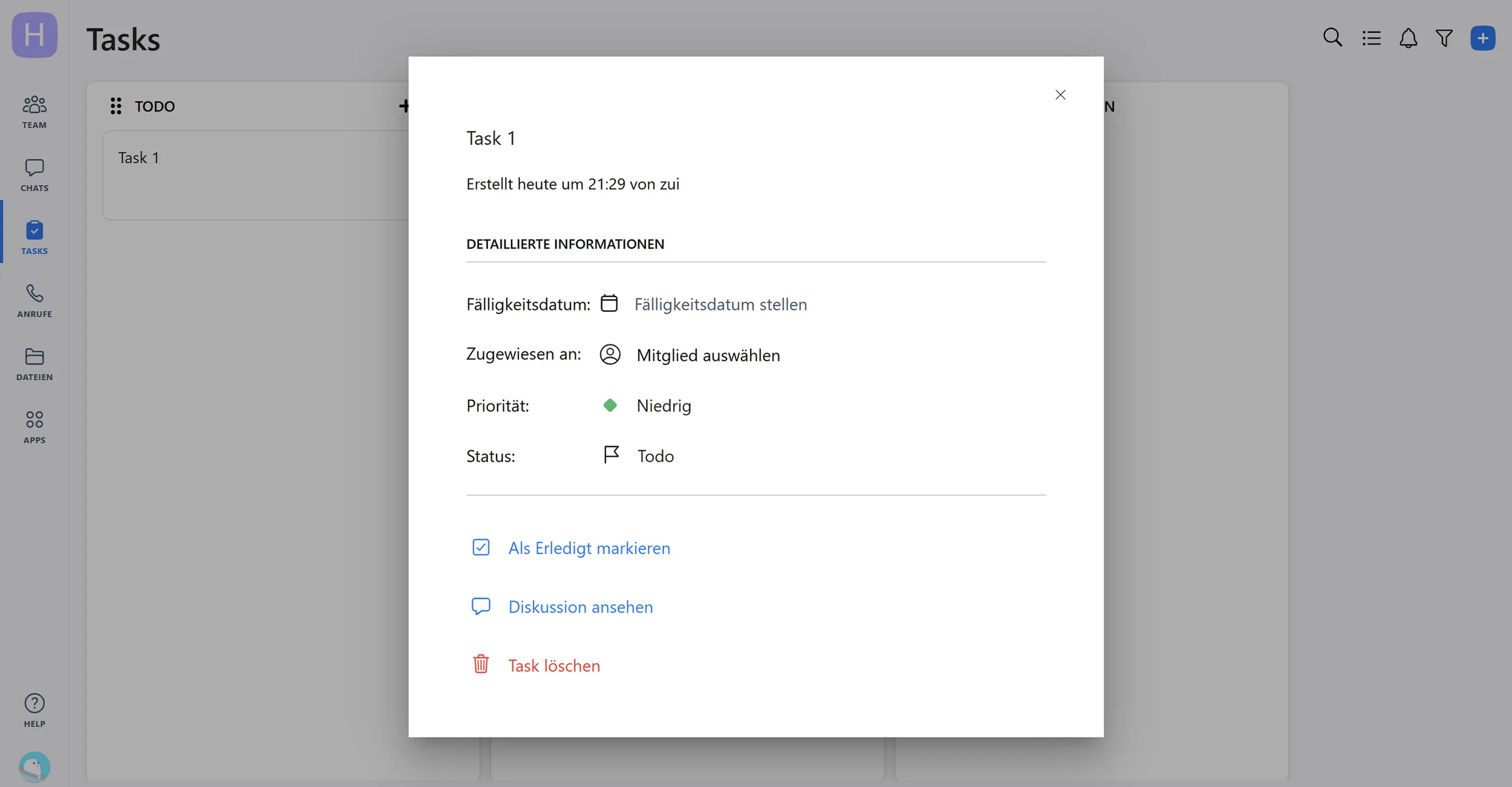 Task management in Chanty with prioritization, status assignment, and team distribution directly inside the tool (excerpt from chanty.com ) Task management in Chanty with prioritization, status assignment, and team distribution directly inside the tool (excerpt from chanty.com )