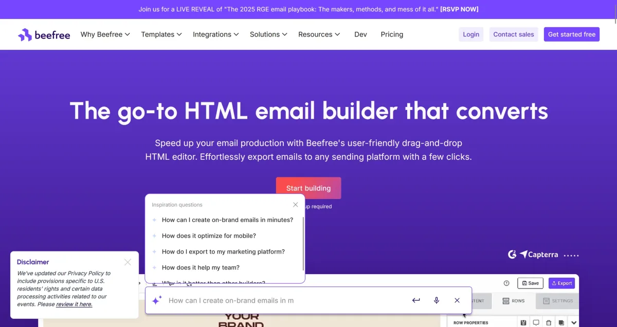 Beefree homepage (excerpt from beefree.io ) Beefree homepage (excerpt from beefree.io )