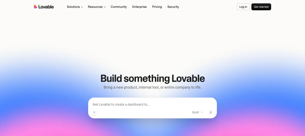 Startseite von Lovable mit einem einzelnen Chatfeld zum Beschreiben der App
