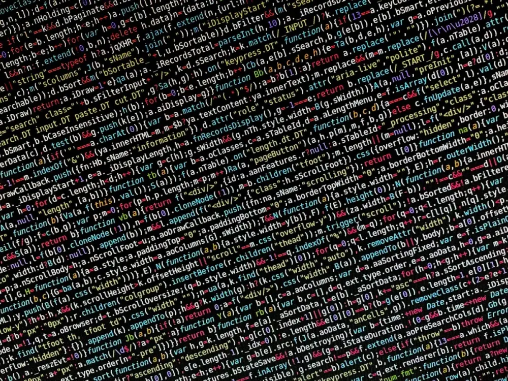 Colorful website source code displayed on a computer screen