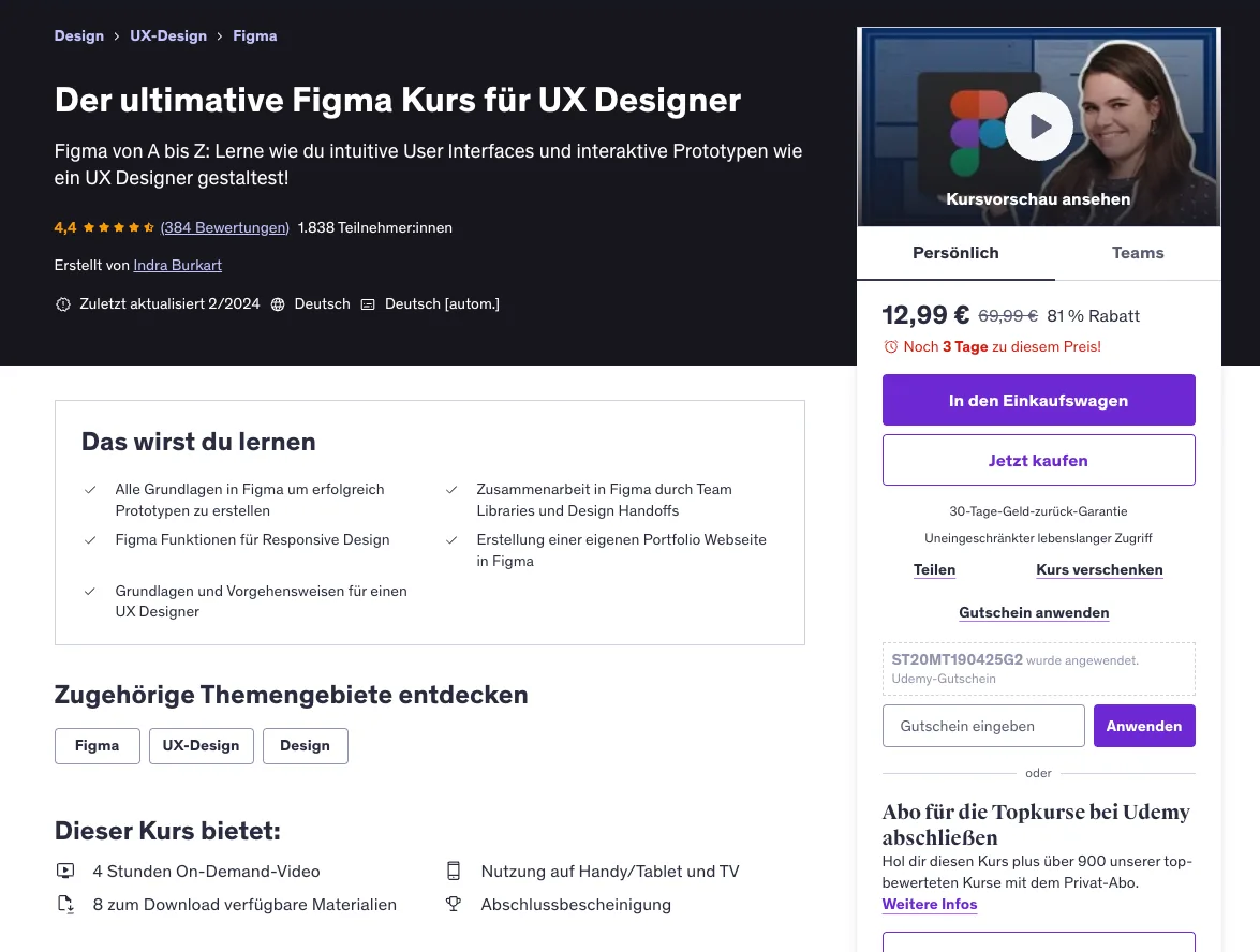  Course overview page (excerpt from  udemy.com ) 