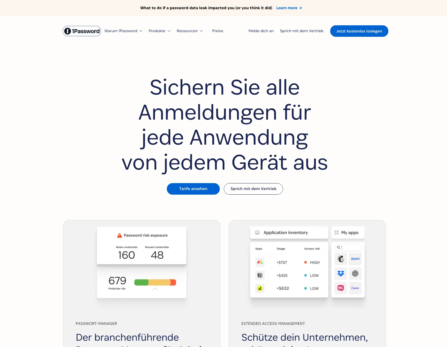  1Password landing page (excerpt from  1password.com ) 