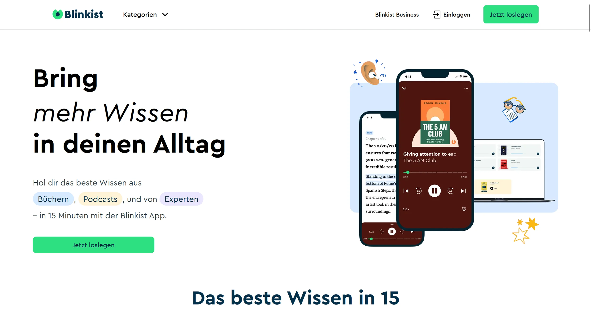   Blinkist landing page (excerpt from    blinkist.com   )  