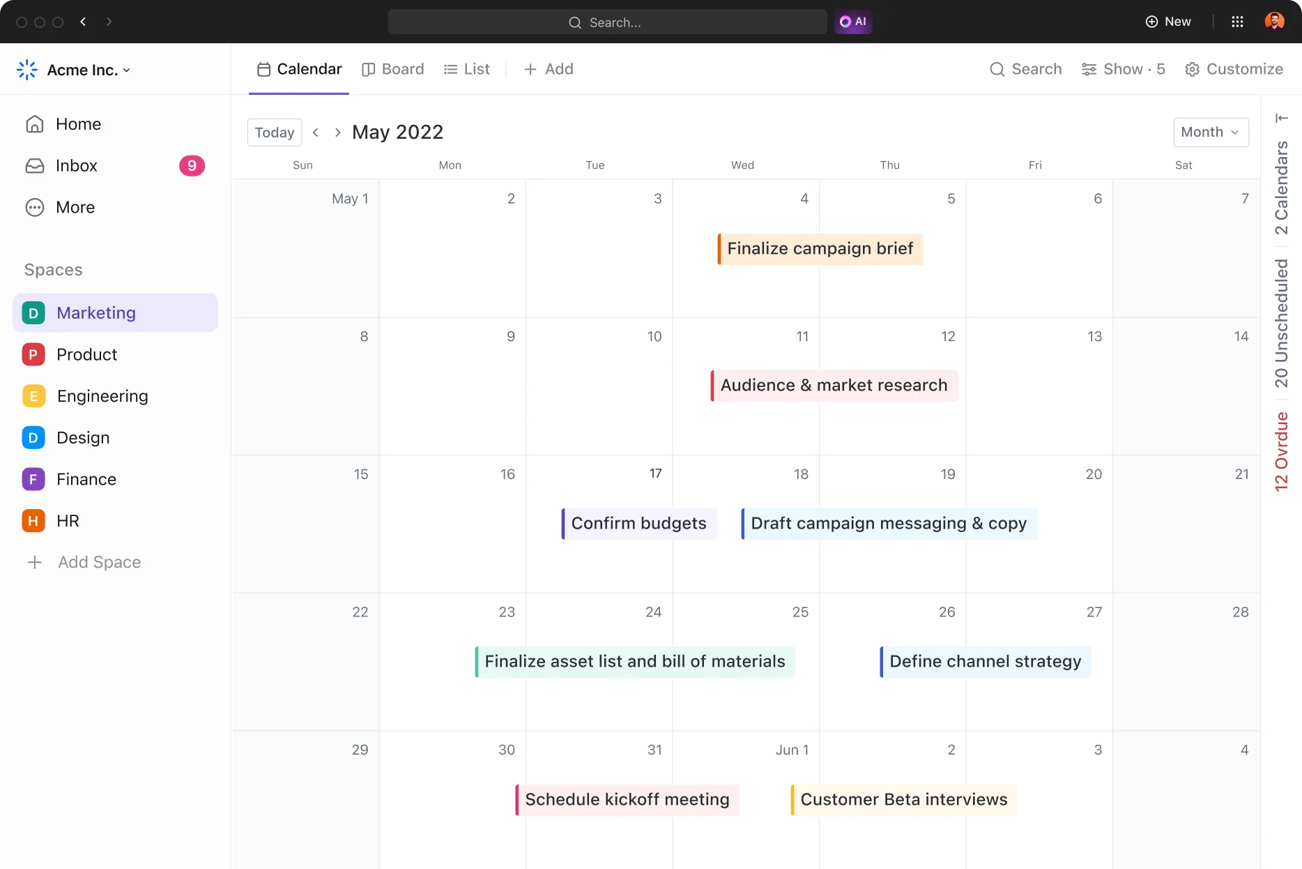 Plane deine Tasks übersichtlich im Kalender und behalte alle Deadlines teamübergreifend im Blick (Gestellt von ClickUp.com ) Plane deine Tasks übersichtlich im Kalender und behalte alle Deadlines teamübergreifend im Blick (Gestellt von ClickUp.com )
