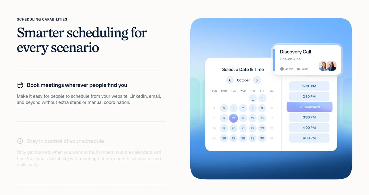 Calendly scheduling view with date picker and time slots