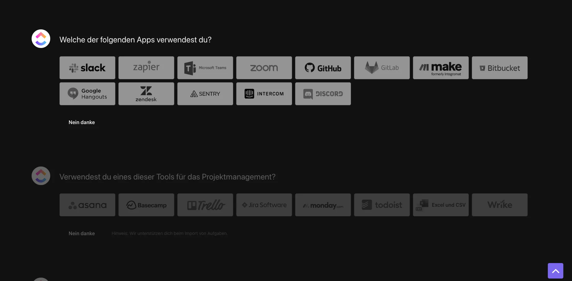schnelle Einrichtung in ClickUp (Eigener Auszug aus ClickUp) schnelle Einrichtung in ClickUp (Eigener Auszug aus ClickUp)