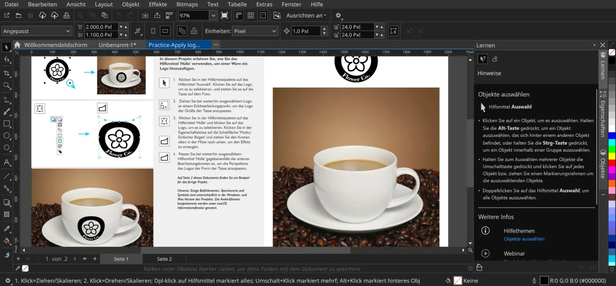  A wide range of standard features, settings, and templates makes designing accessible and efficient. (Own screenshot from CorelDRAW) 