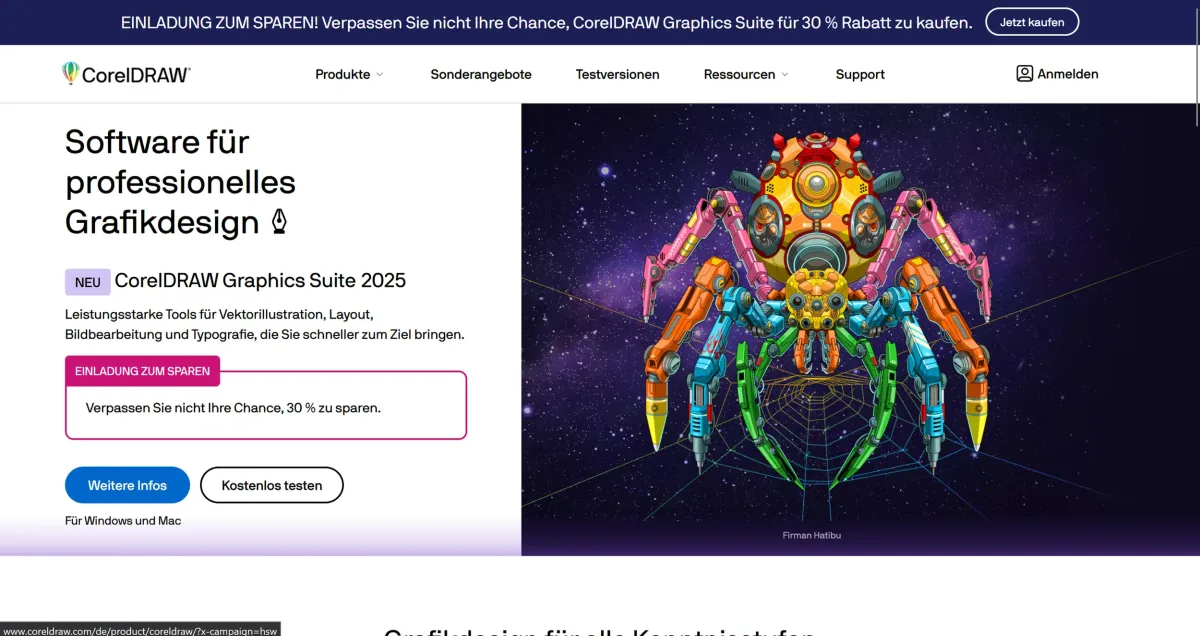   CorelDRAW landing page (excerpt from    coreldraw.com   )  
