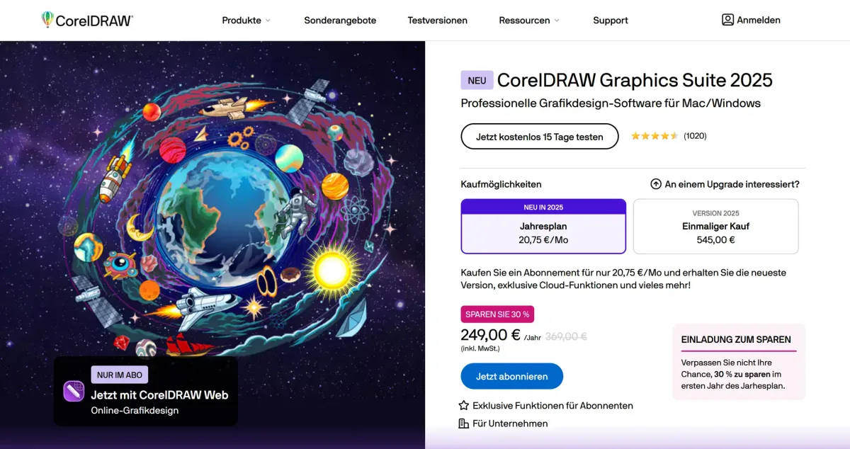   CorelDRAW pricing overview (excerpt from    coreldraw.com   )  