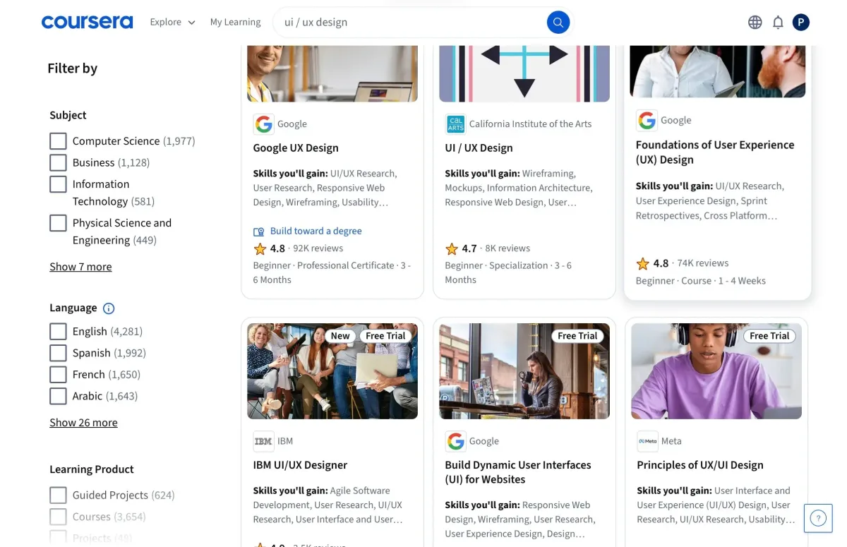 Coursera UX: UI design courses with filters and ratings Coursera UX: UI design courses with filters and ratings