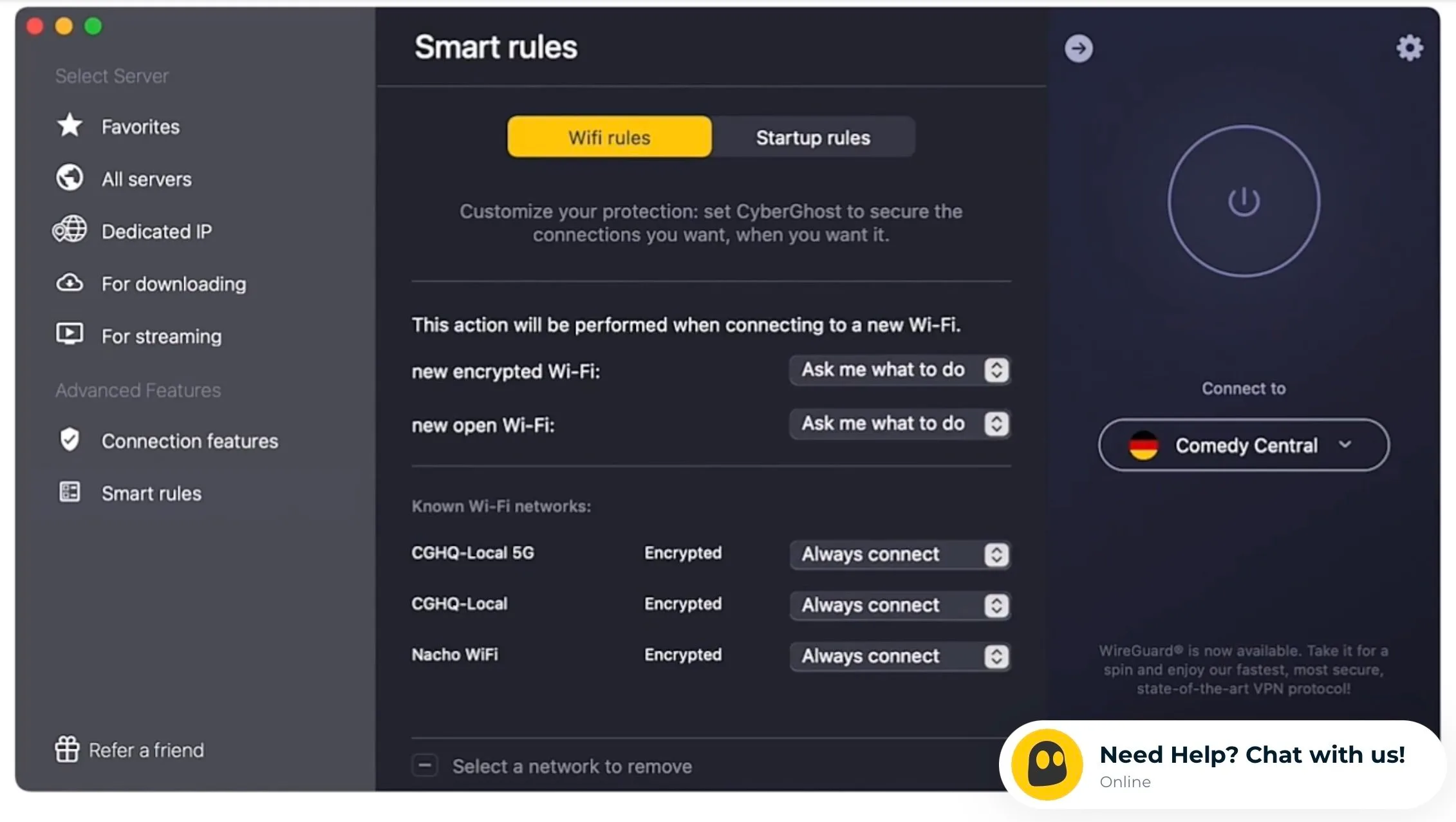 CyberGhost Smart Rules: automatic VPN connection for known or new Wi-Fi networks – ideal for public Wi-Fi in coworking spaces or cafés (excerpt from cyberghostvpn.com ) CyberGhost Smart Rules: automatic VPN connection for known or new Wi-Fi networks – ideal for public Wi-Fi in coworking spaces or cafés (excerpt from cyberghostvpn.com )