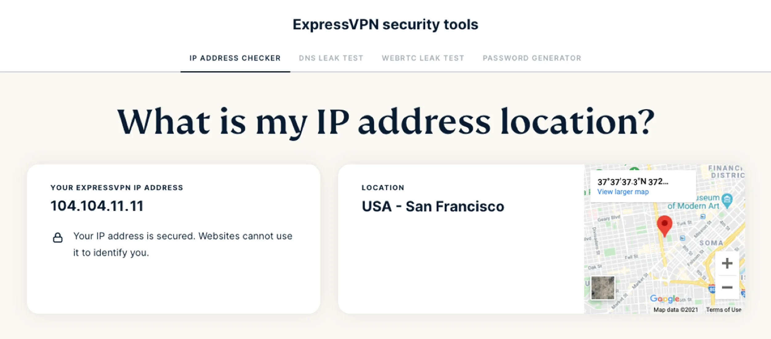  IP checker within ExpressVPN security tools (excerpt from  expressvpn  .com ) 