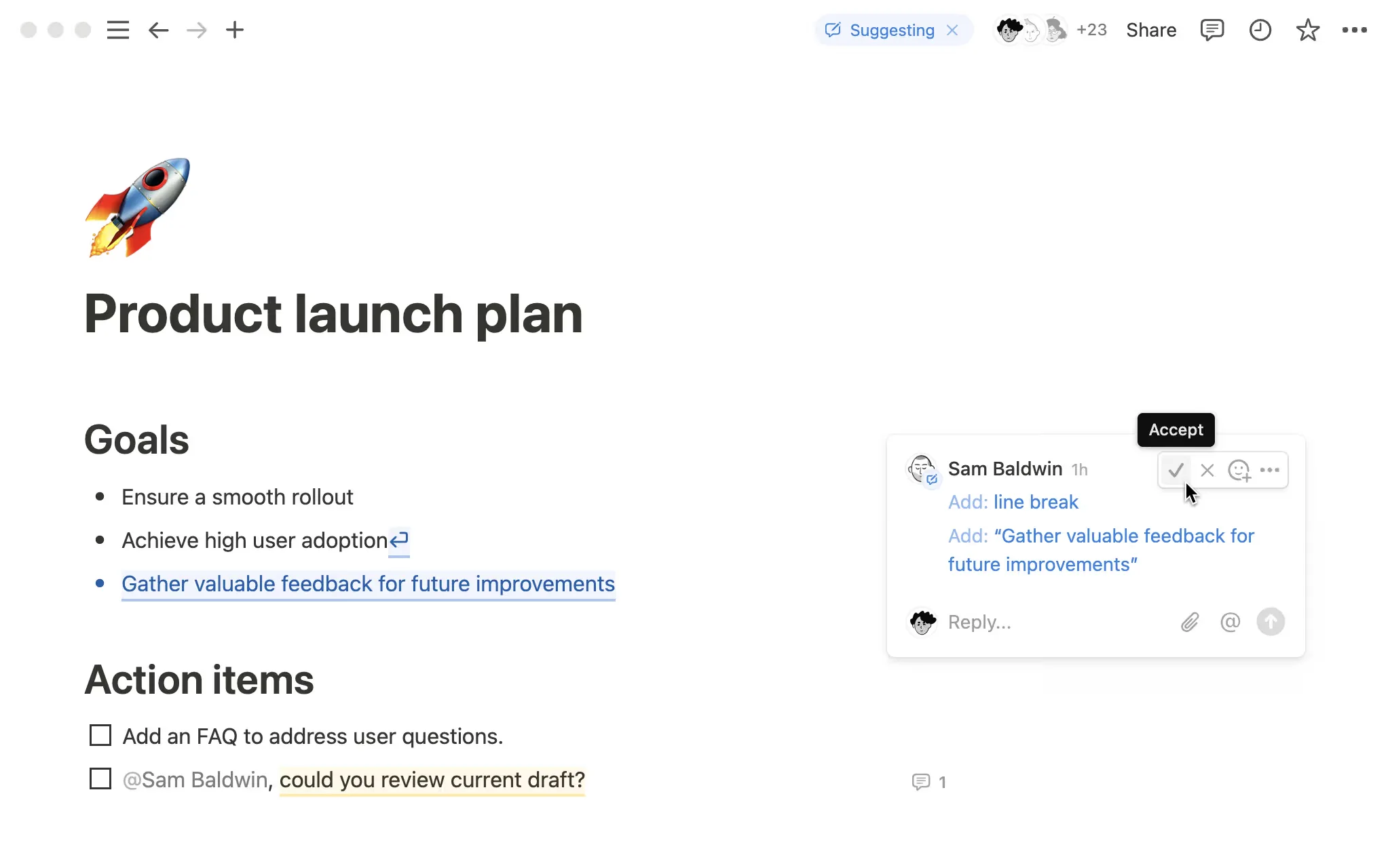   Live document collaboration: comments, feedback, and version tracking in real time. (Excerpt from    notion.com   )  