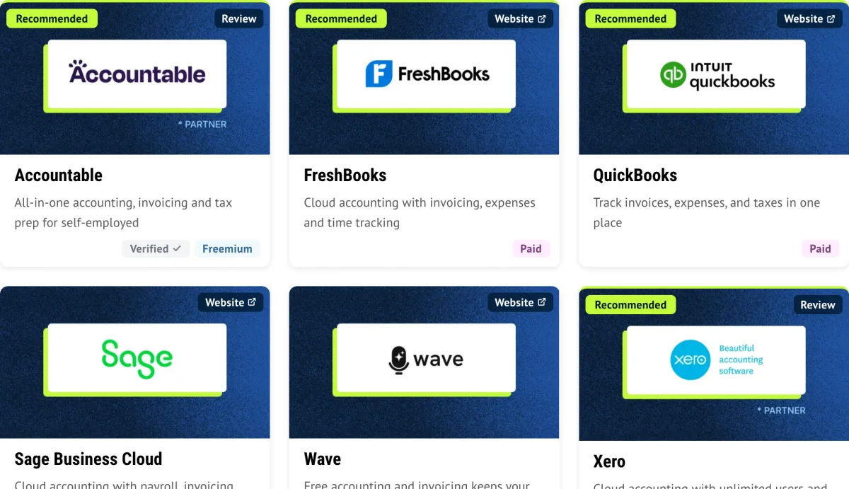 Category list: highlighted cards sit on top