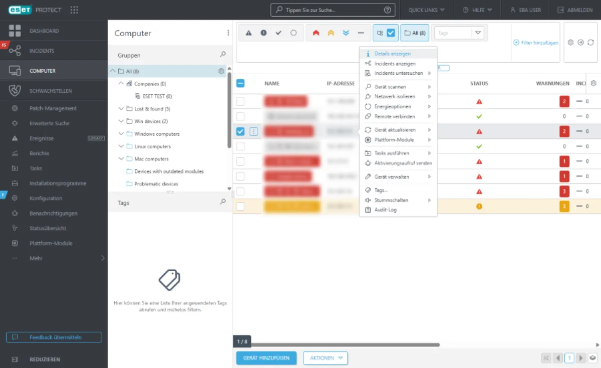 ESET HOME Security cloud dashboard with device overview