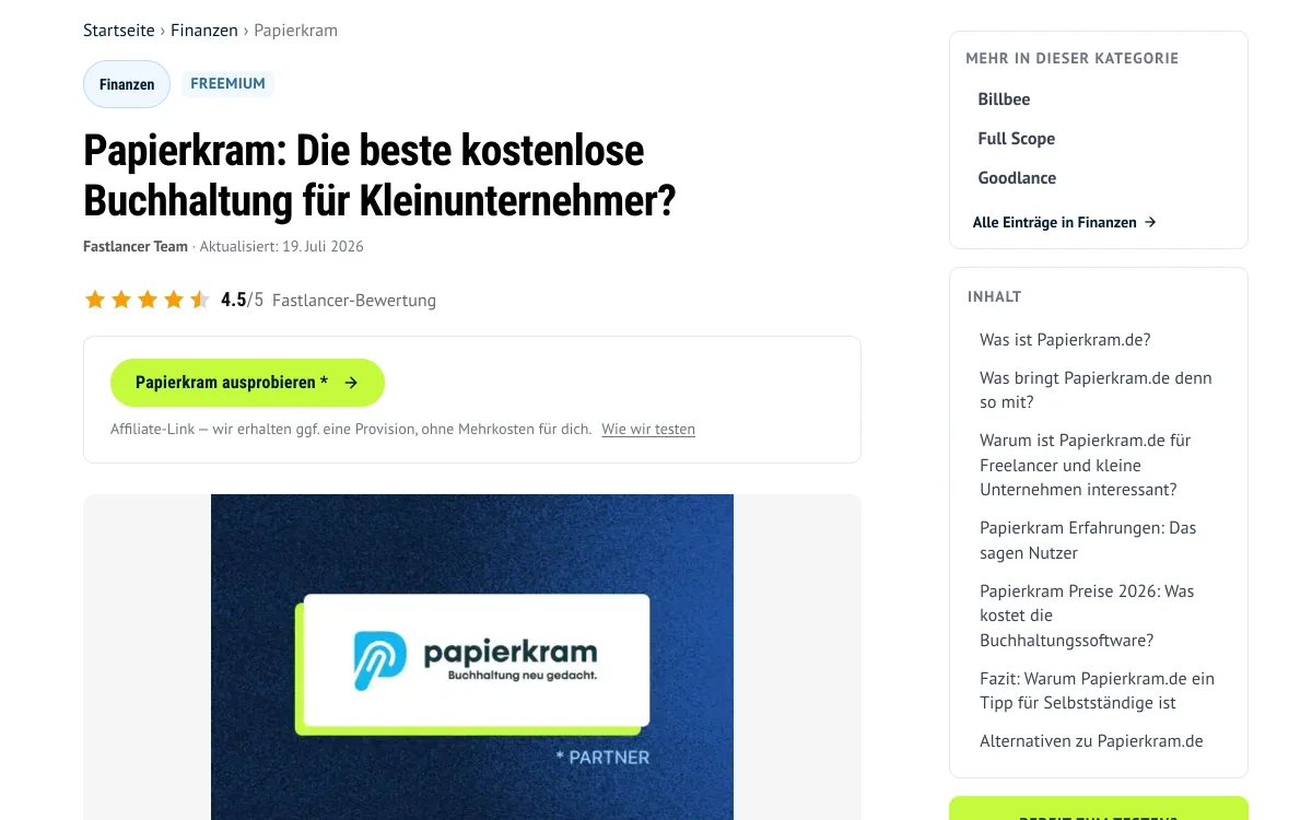 Review mit sichtbarem Aktualisierungsdatum und geprüften Angaben
