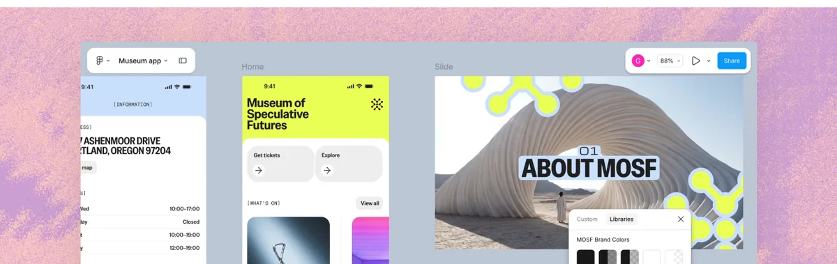 Figma Design: Mobile-Screens, Website und Folie in einer Datei