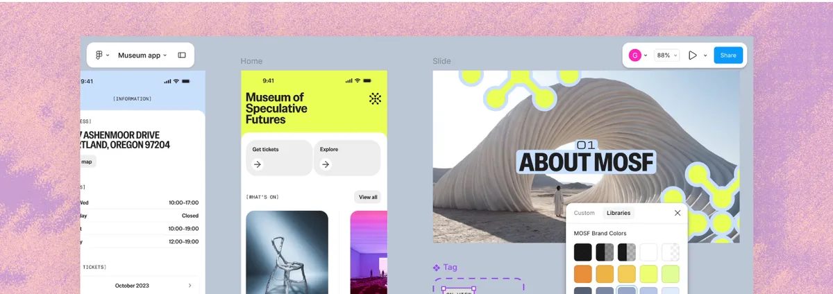 Figma Design: mobile screens, website and slide in one file