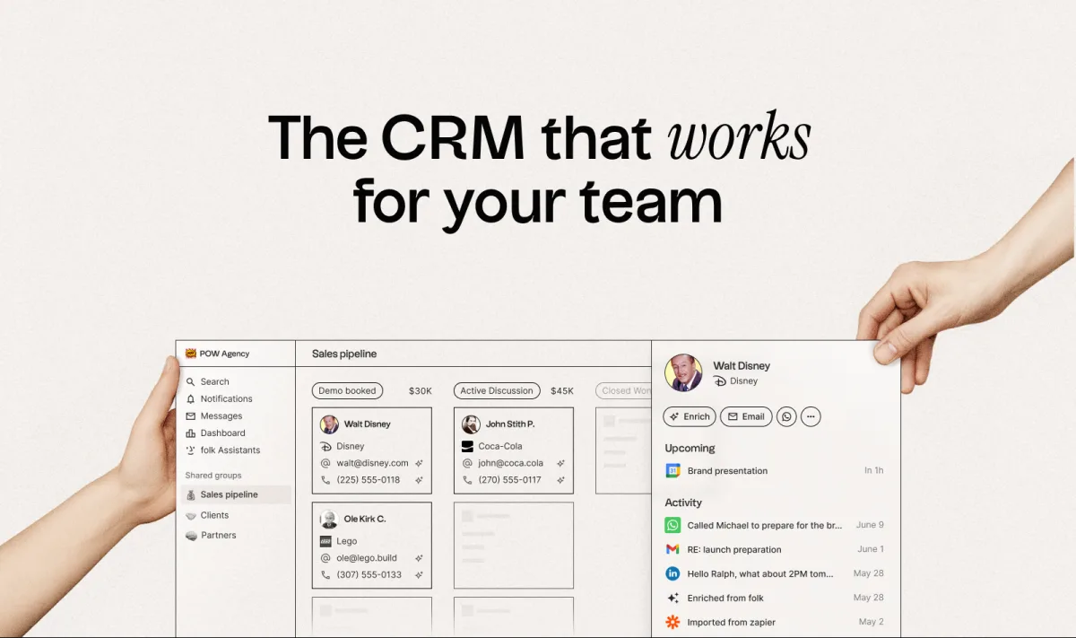 Folk CRM Dashboard mit Tabellen-Ansicht und Kontakt-Übersicht