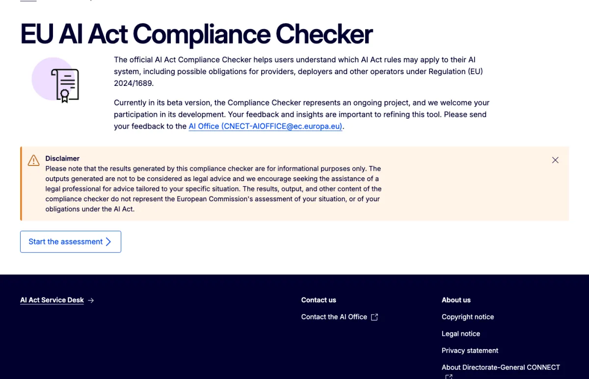 The official EU AI Act Compliance Checker on the European Commission's AI Act Service Desk