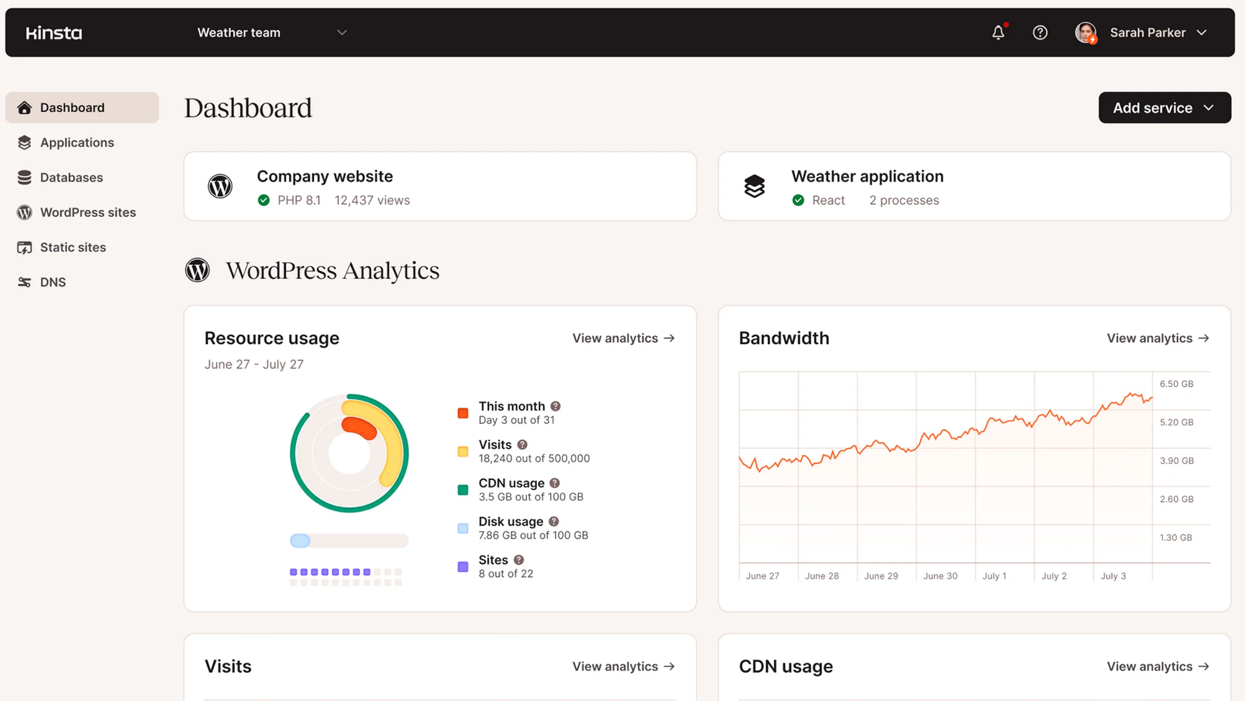   Clean, intuitive dashboard overview. (Excerpt from    kinsta.com   )  