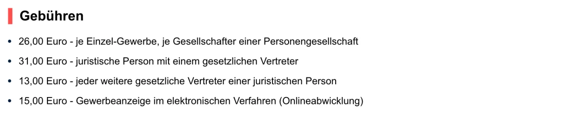 Gebuehrenliste der Gewerbeanmeldung im ServicePortal Berlin