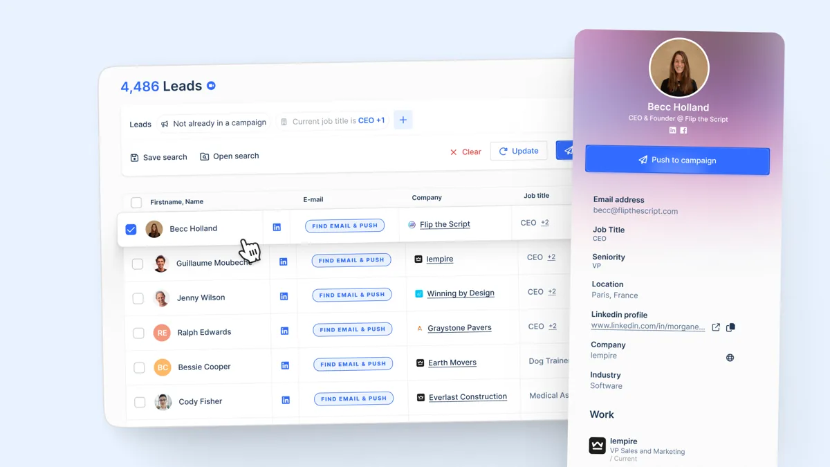 lemlist lead database with contact list and email finder