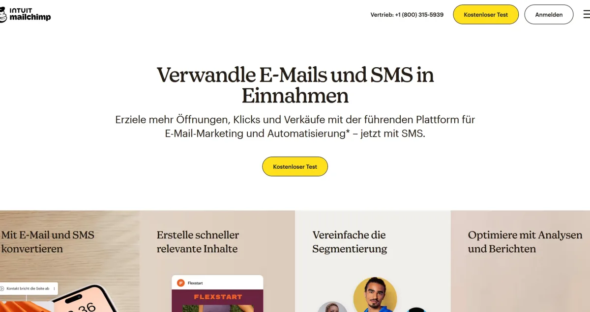   Mailchimp landing page (excerpt from    mailchimp.com   )  