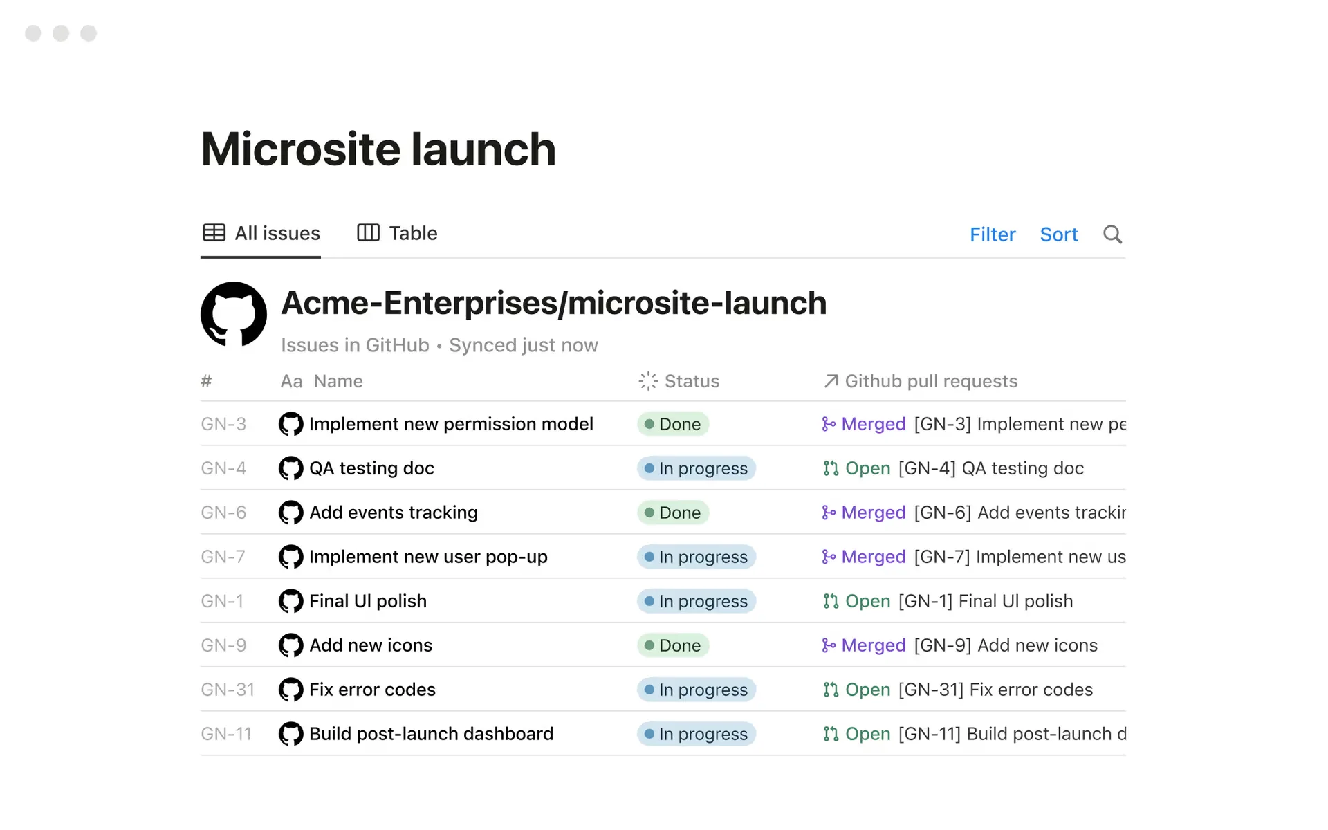   Project management example with Notion and GitHub — tasks, status, and progress at a glance. (Excerpt from    notion.com   )  