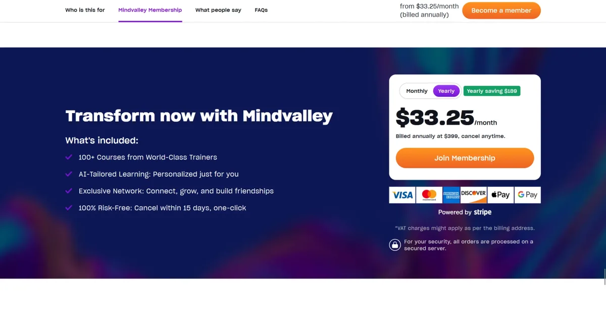  Mindvalley pricing (excerpt from  mindvalley.com ) 