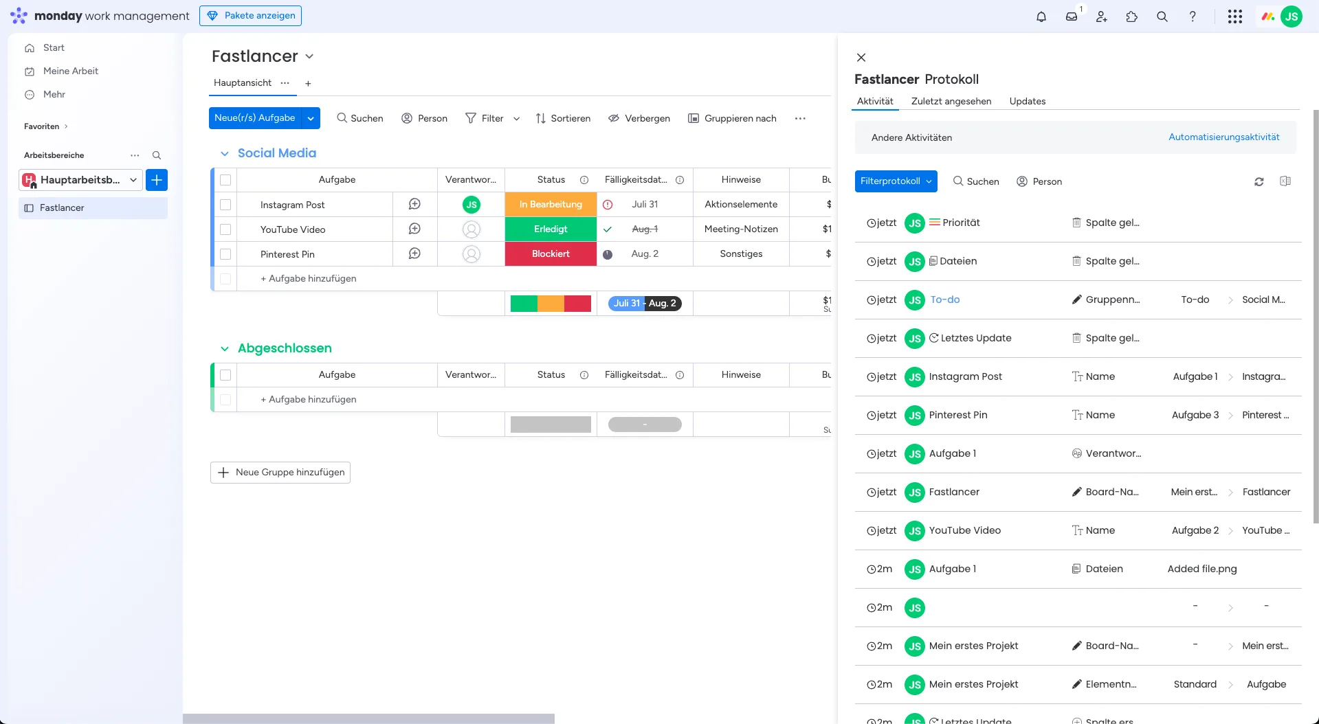   Detailed activity log showing changes and updates within a board. (Own screenshot from    monday.com   )  