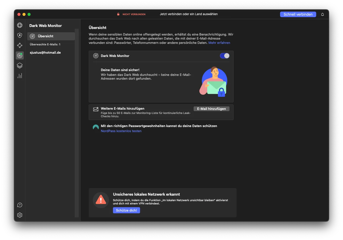  Dark Web monitoring: The Dark Web Monitor checks for credential leaks (own screenshot) 