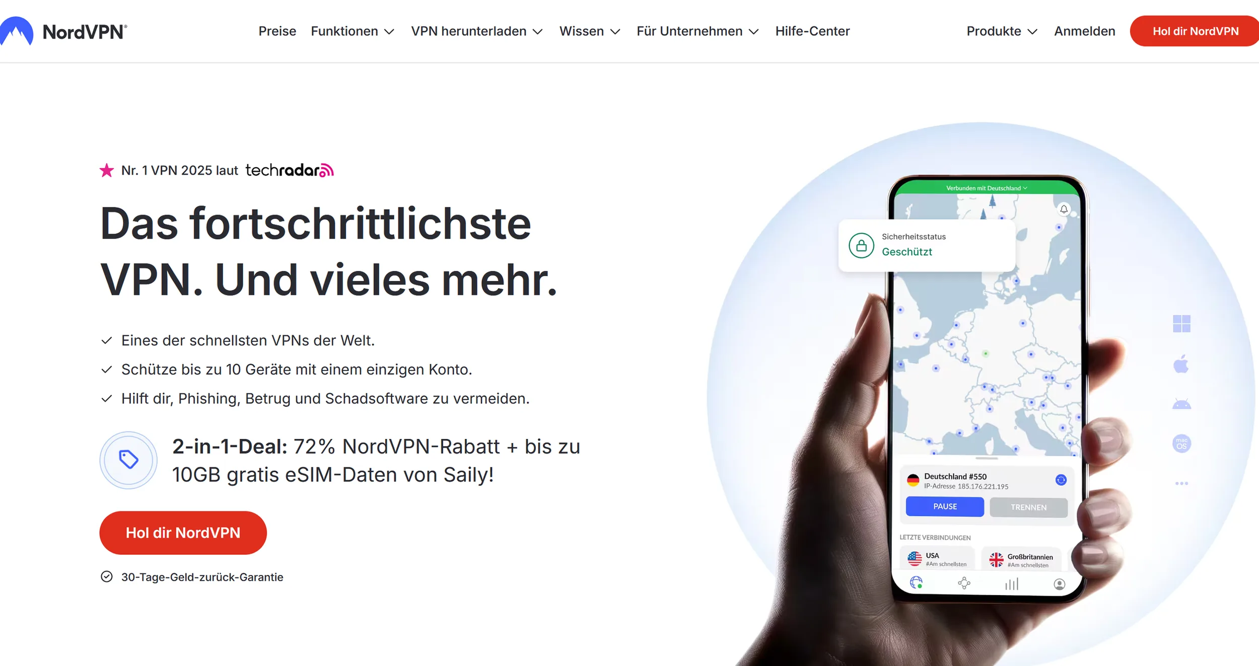  NordVPN landing page (excerpt from  nordvpn.co  m ) 