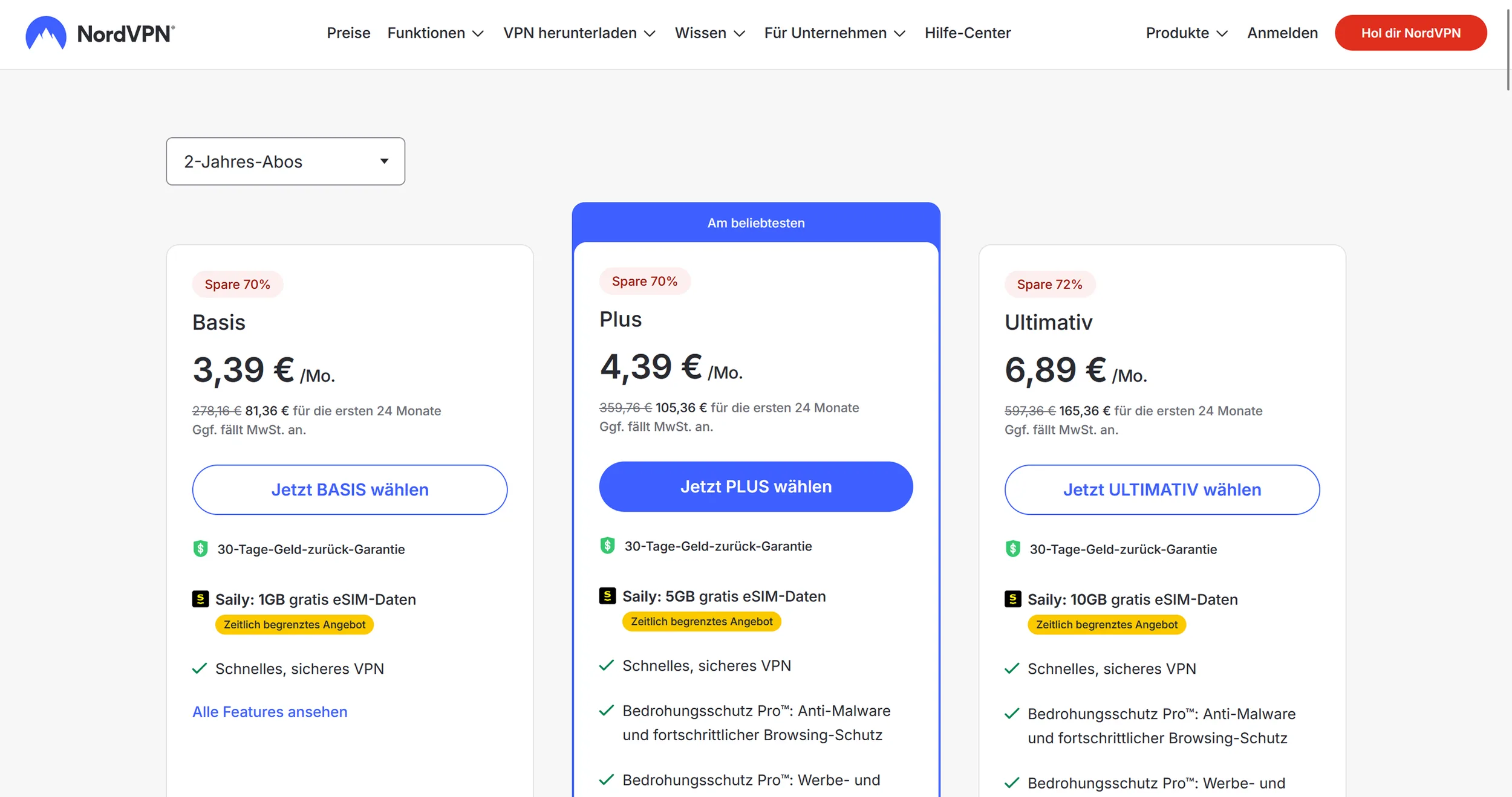  NordVPN pricing overview (excerpt from  nordvpn  .com ) 