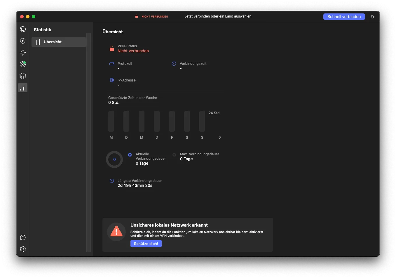  Connection statistics: Overview of connection data and usage analytics (own screenshot) 
