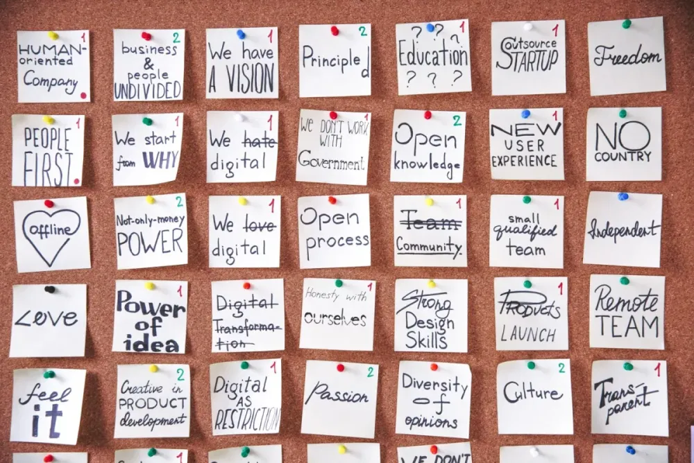 Sticky notes organized on a planning board