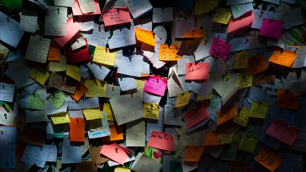 Colorful sticky notes arranged on a board
