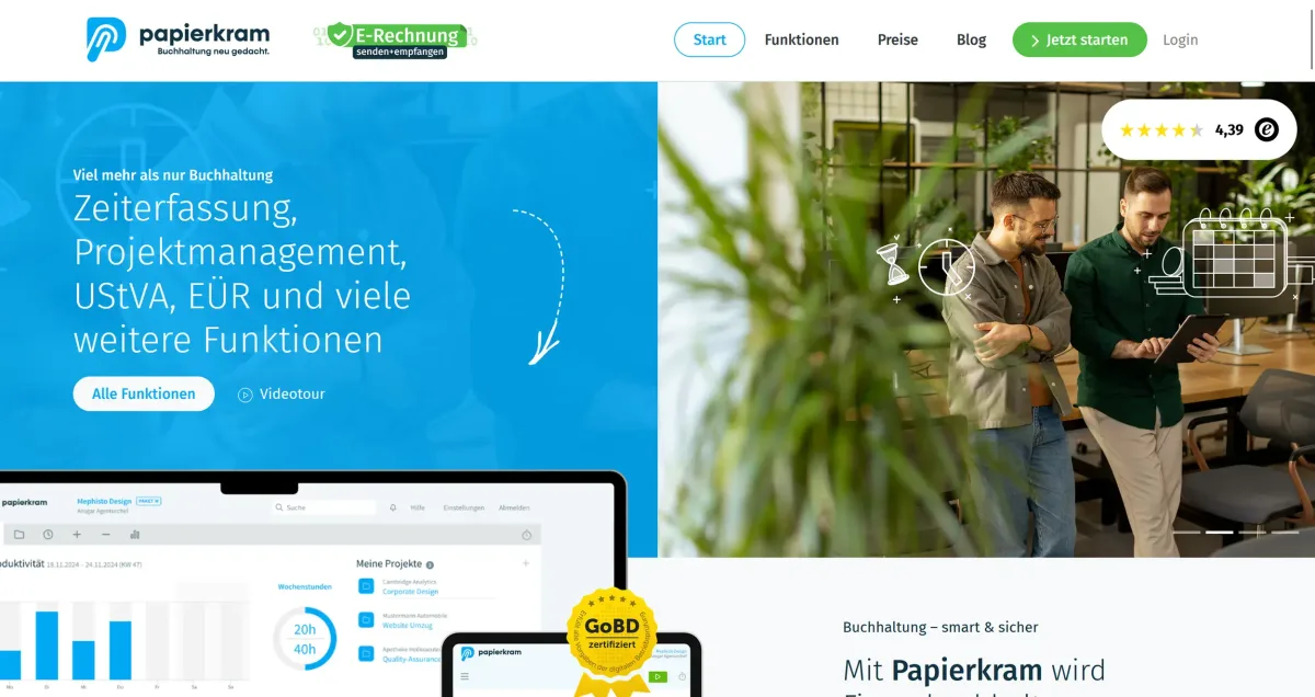  Papierkram präsentiert sich als smartes, GoBD-zertifiziertes Tool für Buchhaltung und Projektmanagement  (Auszug von    papierkram.de   )  