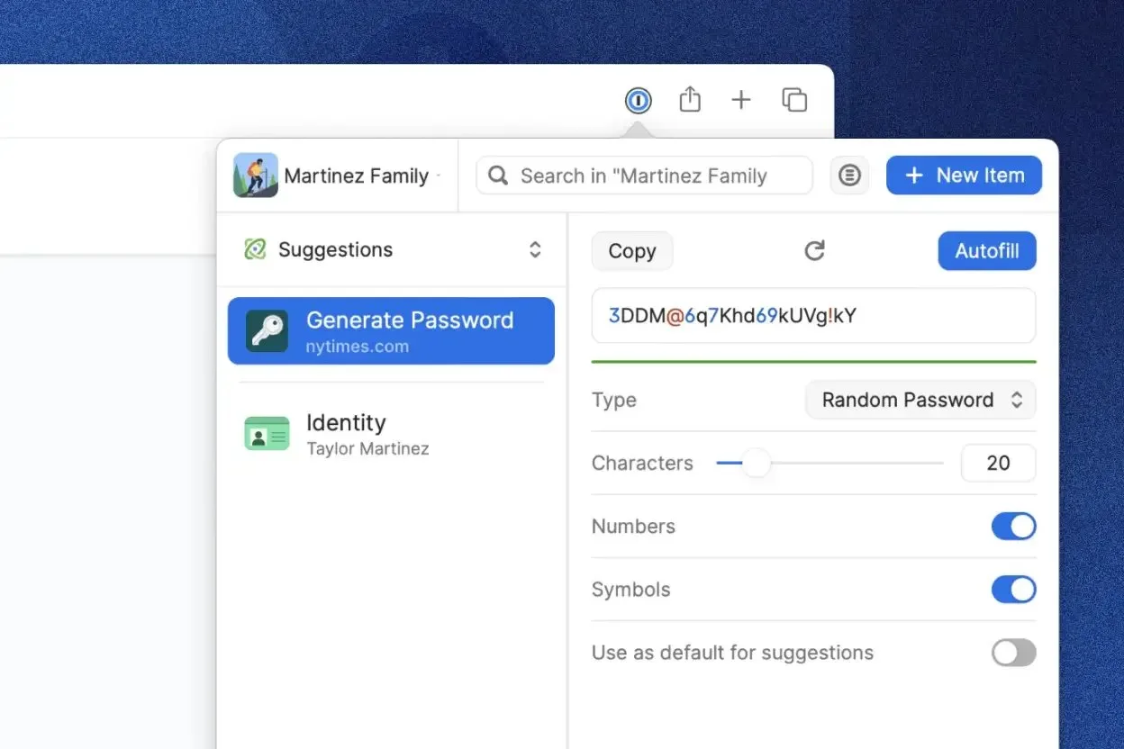  Quick password generation inside 1Password (excerpt from  1password.com ) 