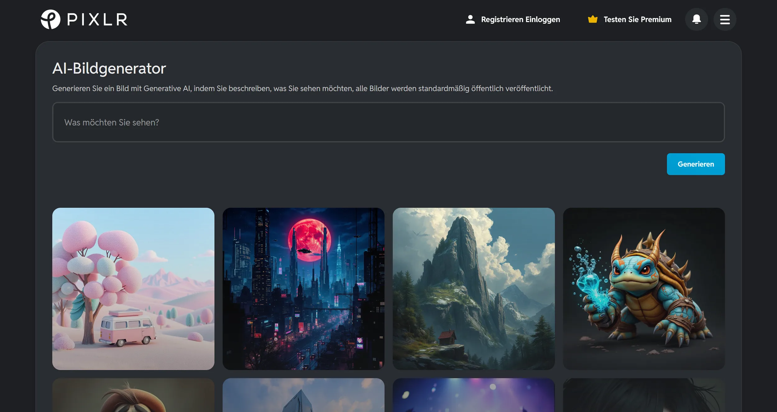  Create visuals using AI prompts (excerpt from  pixlr.com ) 