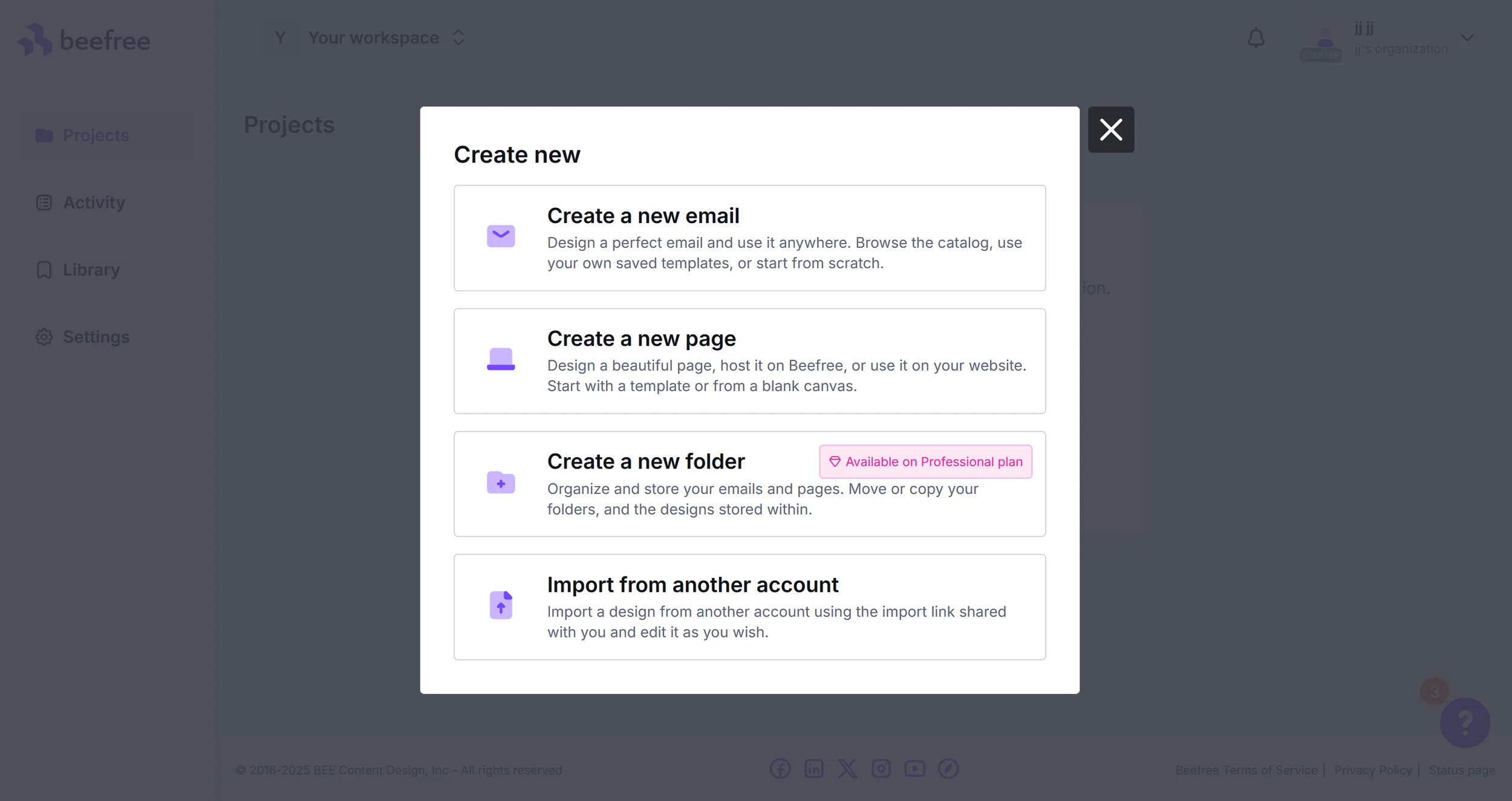 Project creation in Beefree (excerpt from beefree.io ) Project creation in Beefree (excerpt from beefree.io )