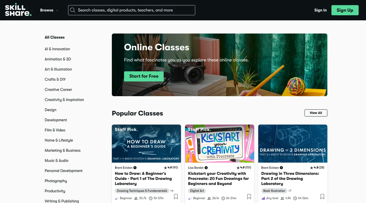 Skillshare class browser