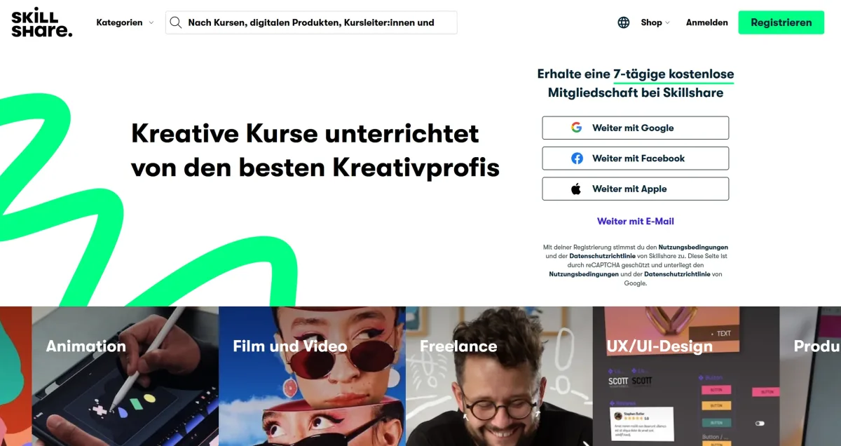   Skillshare landing page (excerpt from    skillshare.com   )  