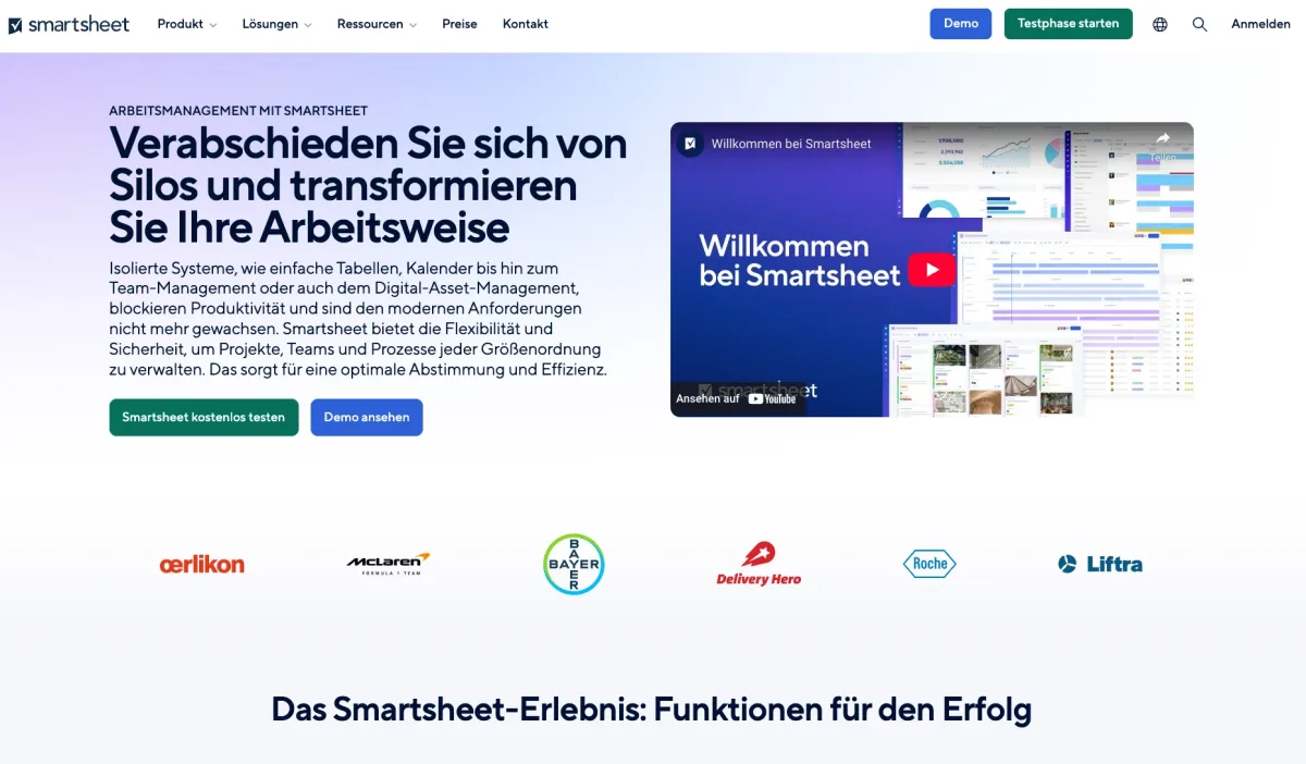   Smartsheet homepage with project management features and flexible workflow tools. (Excerpt from    smartsheet.com   )  