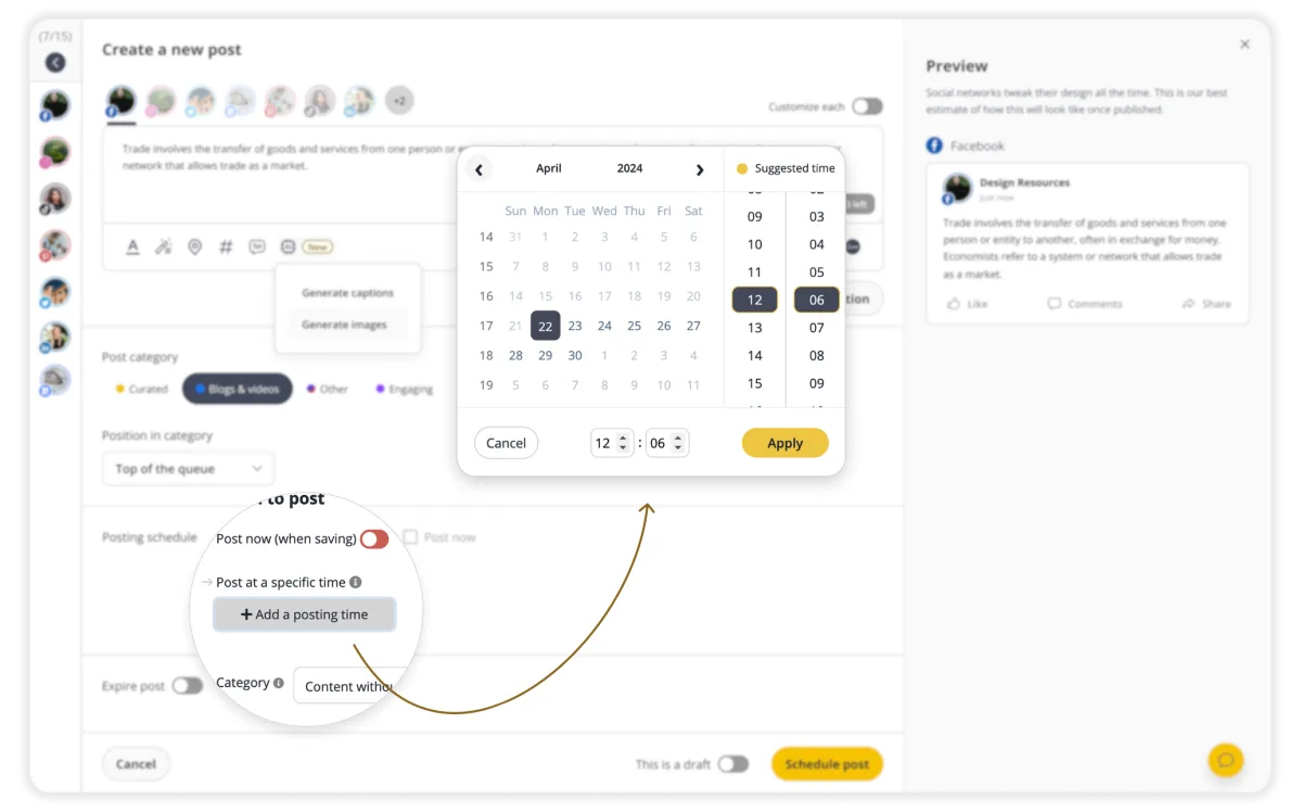 SocialBee suggesting the best posting times per network