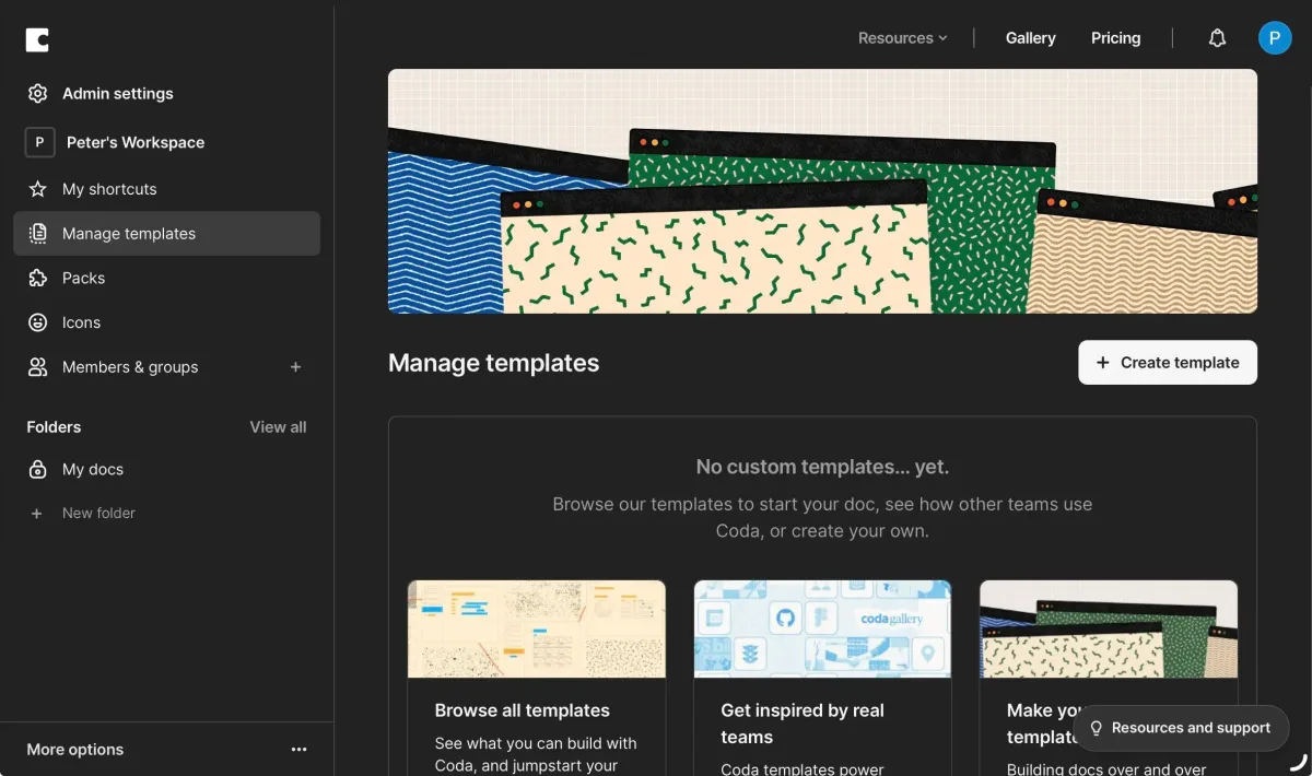 Template management and workspace settings in Coda (excerpt from coda.io ) Template management and workspace settings in Coda (excerpt from coda.io )