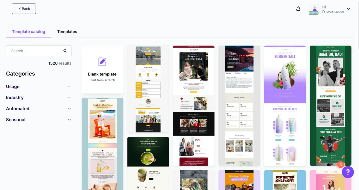 Template selection in Beefree (excerpt from beefree.io ) Template selection in Beefree (excerpt from beefree.io )