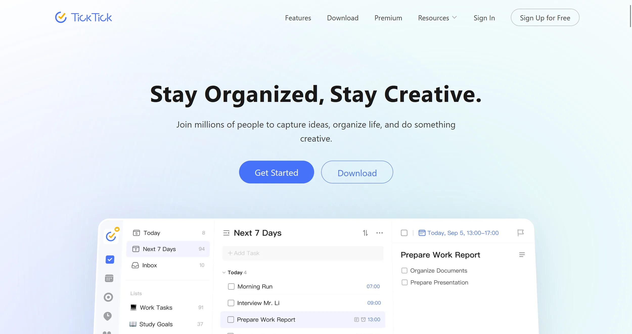   TickTick landing page (excerpt from    ticktick.com   )  